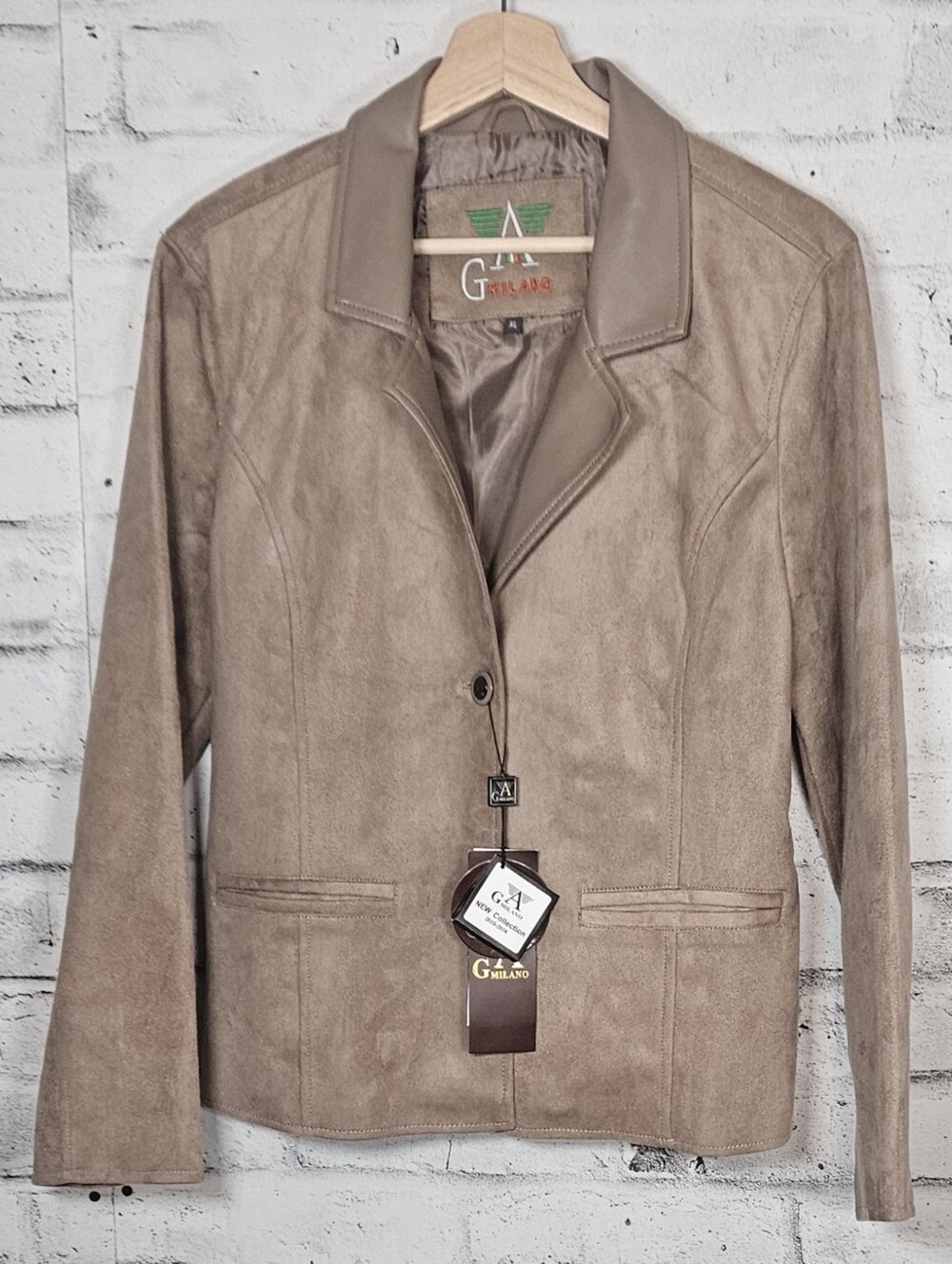 GA Milano Faux Suede Blazer Jacket Taupe One Button Women's XL NWT